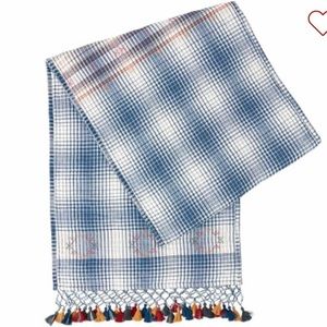 NWT Pottery Barn Cyress Tassel Quilted Plaid Table Runner 18" W x 90" L